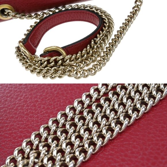 GUCCI Logo Interlocking G Chain Shoulder Bag Leather Red GHW Italy 58KA971 - Picture 8 of 16